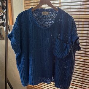 Blue Knit Sweater with Unique Texture